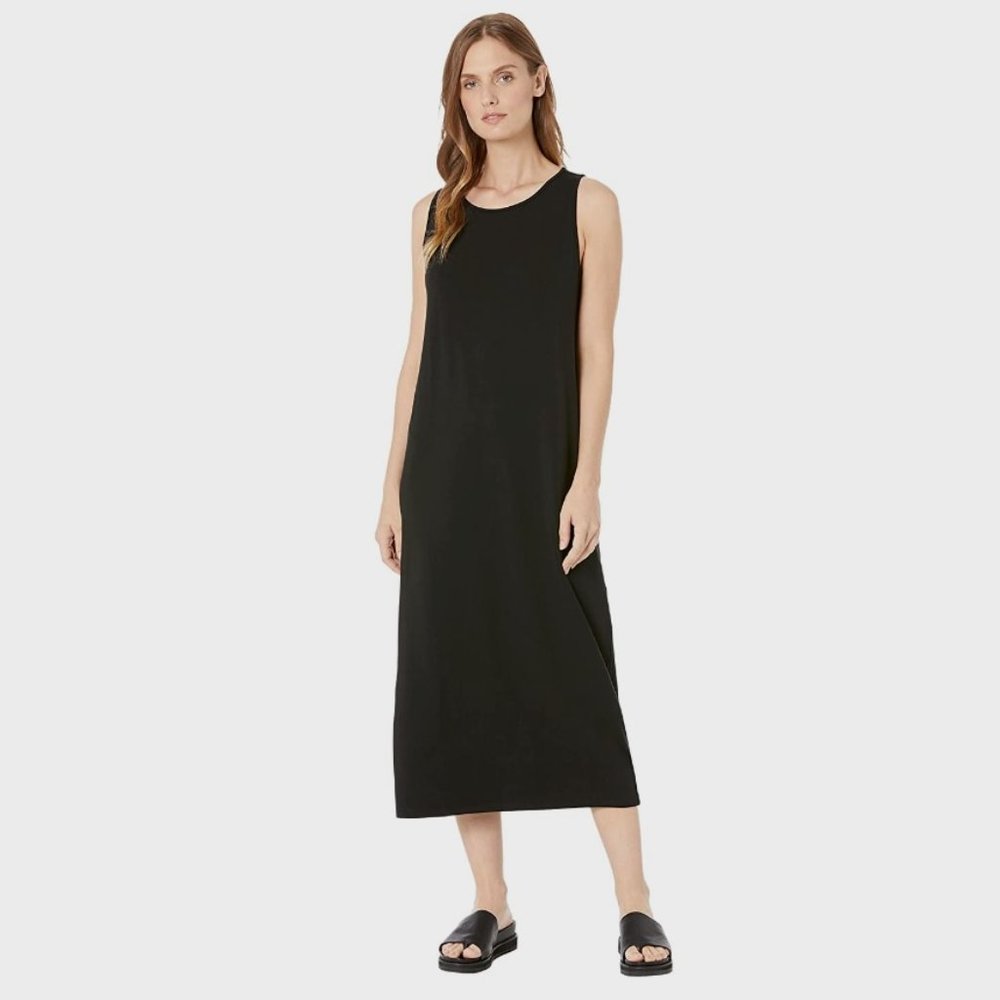 EILEEN FISHER Gauzy Crepe Midi Dress with Side Slits